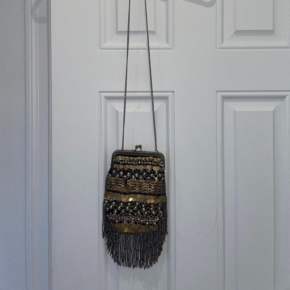 Black and Gold Suede Sequin Purse